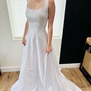 White Square Neck Satin Wedding Dress